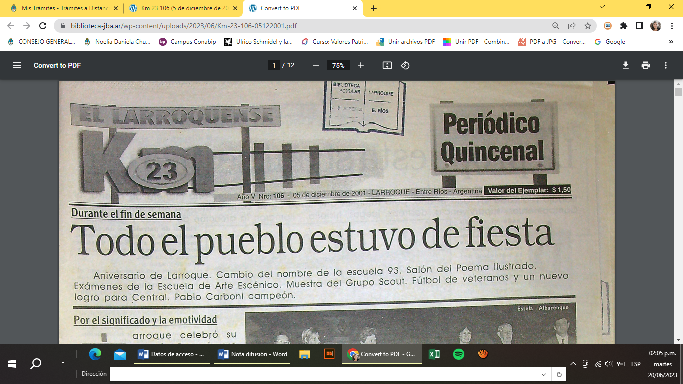 El periódico Km 23, material histórico, disponible en el sitio web de la Alberdi